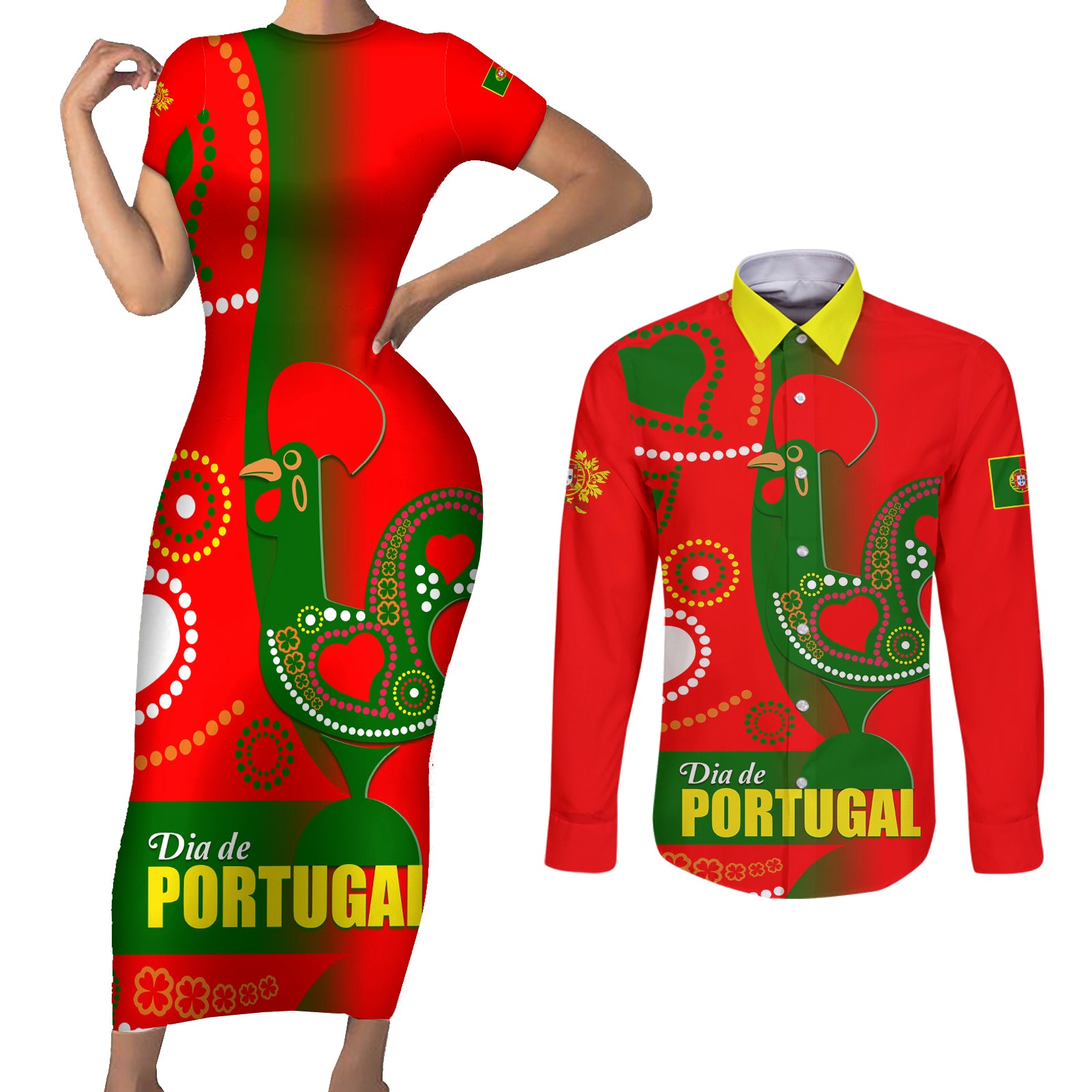 Portugal Day 2024 Couples Matching Short Sleeve Bodycon Dress and Long Sleeve Button Shirt de Camoes e das Comunidades Portuguesas