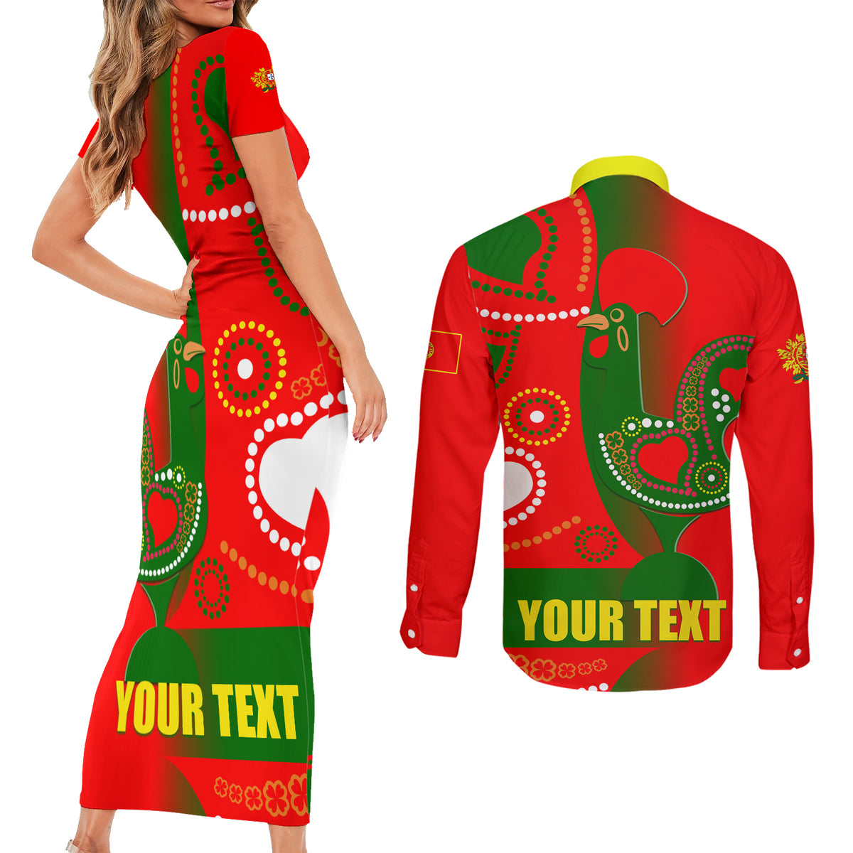 Portugal Day 2024 Couples Matching Short Sleeve Bodycon Dress and Long Sleeve Button Shirt de Camoes e das Comunidades Portuguesas - Wonder Print Shop