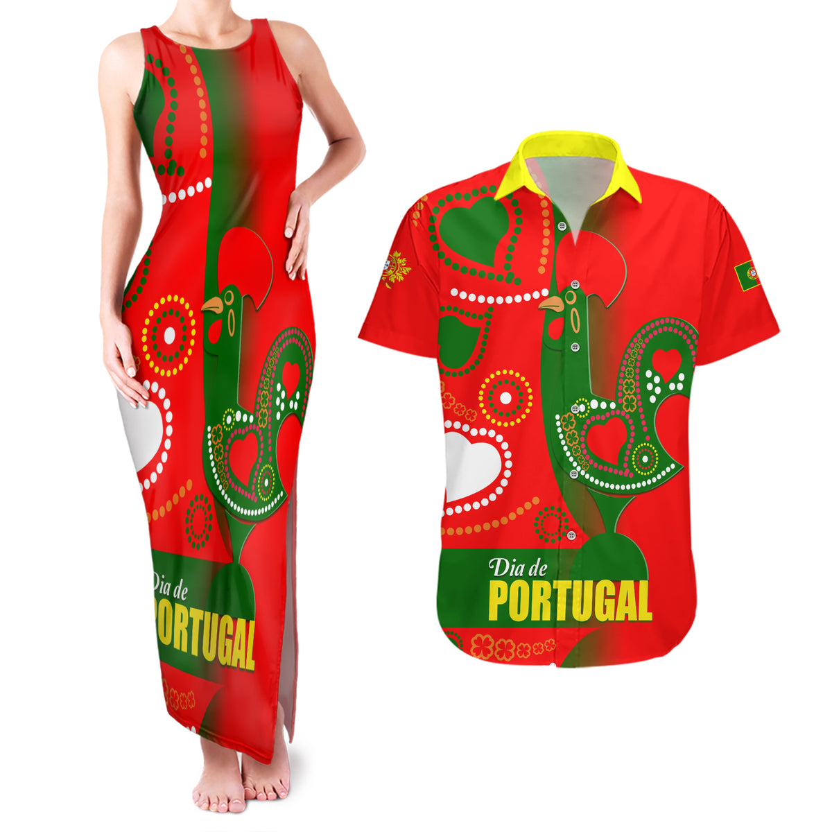 Portugal Day 2024 Couples Matching Tank Maxi Dress and Hawaiian Shirt de Camoes e das Comunidades Portuguesas - Wonder Print Shop
