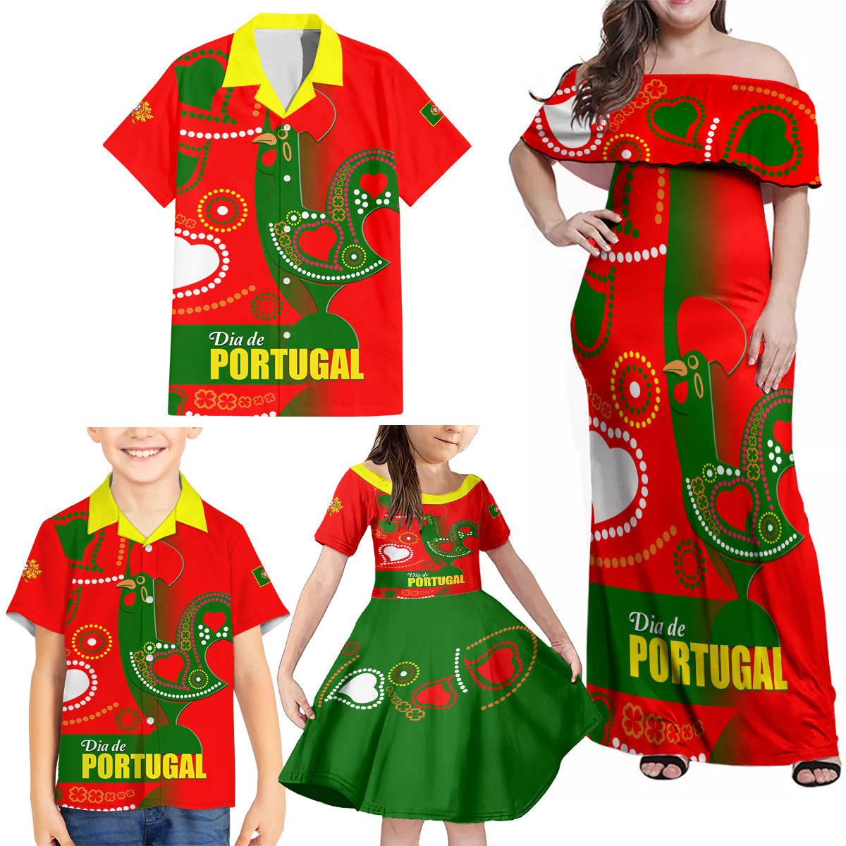 Portugal Day 2024 Family Matching Off Shoulder Maxi Dress and Hawaiian Shirt de Camoes e das Comunidades Portuguesas - Wonder Print Shop