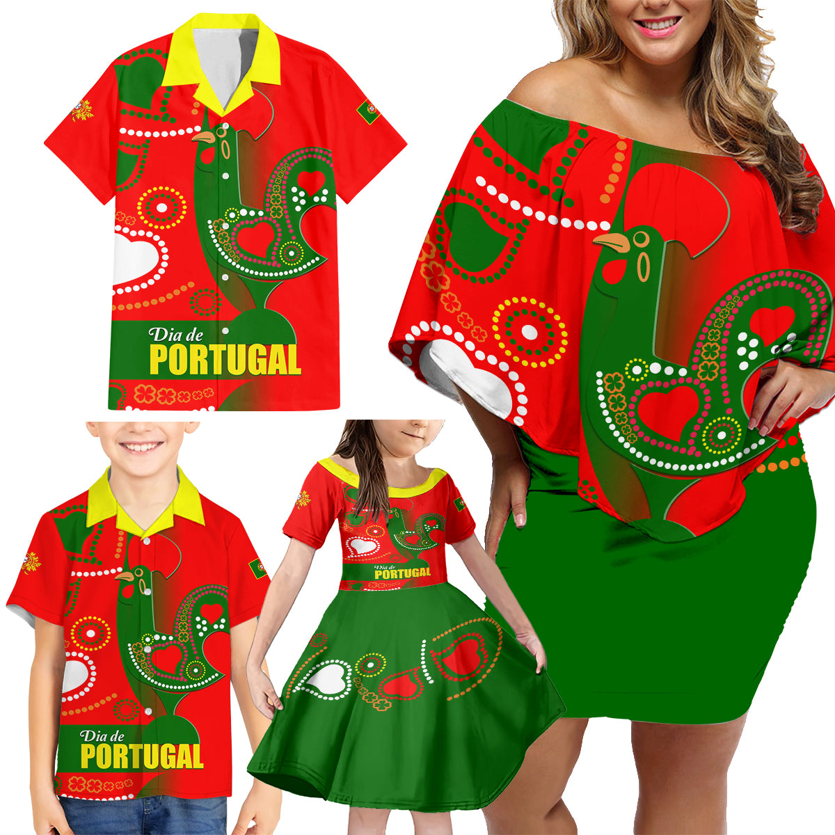 Portugal Day 2024 Family Matching Off Shoulder Short Dress and Hawaiian Shirt de Camoes e das Comunidades Portuguesas - Wonder Print Shop