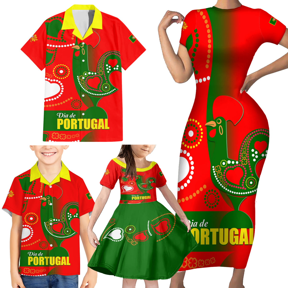 Portugal Day 2024 Family Matching Short Sleeve Bodycon Dress and Hawaiian Shirt de Camoes e das Comunidades Portuguesas - Wonder Print Shop
