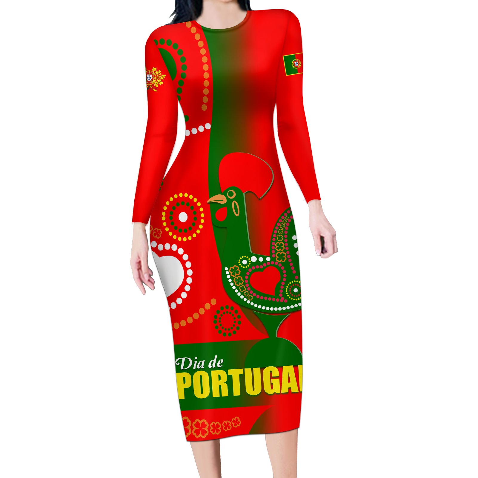 Portugal Day 2024 Long Sleeve Bodycon Dress de Camoes e das Comunidades Portuguesas - Wonder Print Shop