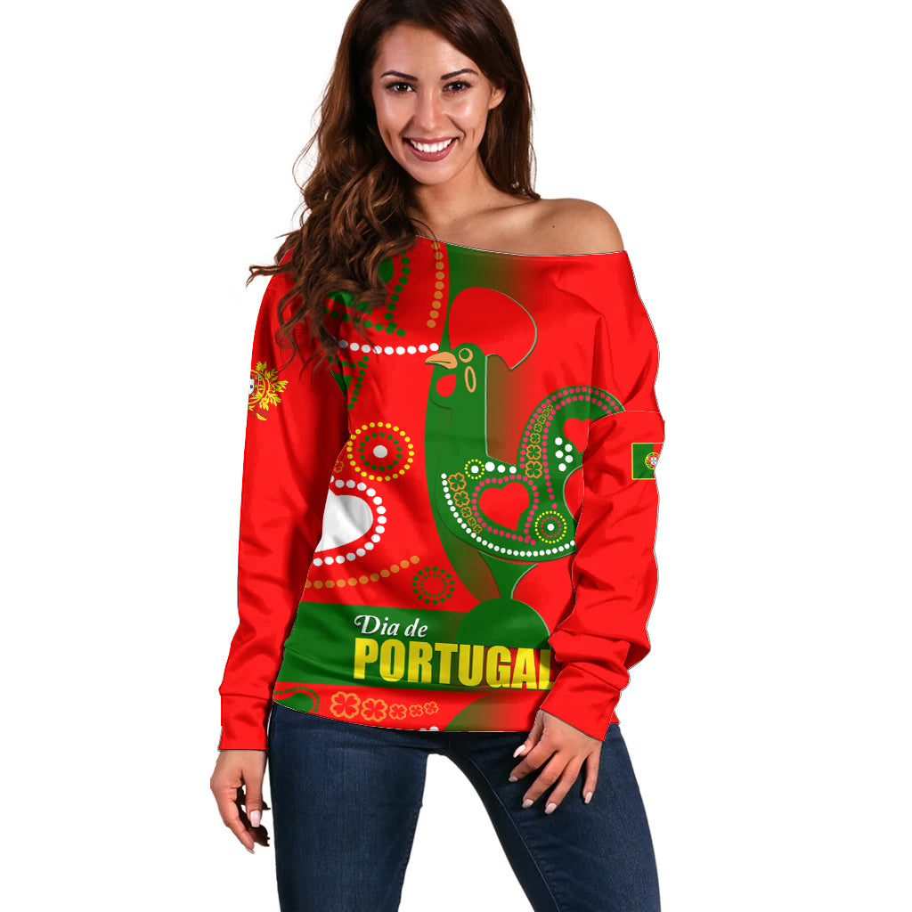 Portugal Day 2024 Off Shoulder Sweater de Camoes e das Comunidades Portuguesas - Wonder Print Shop