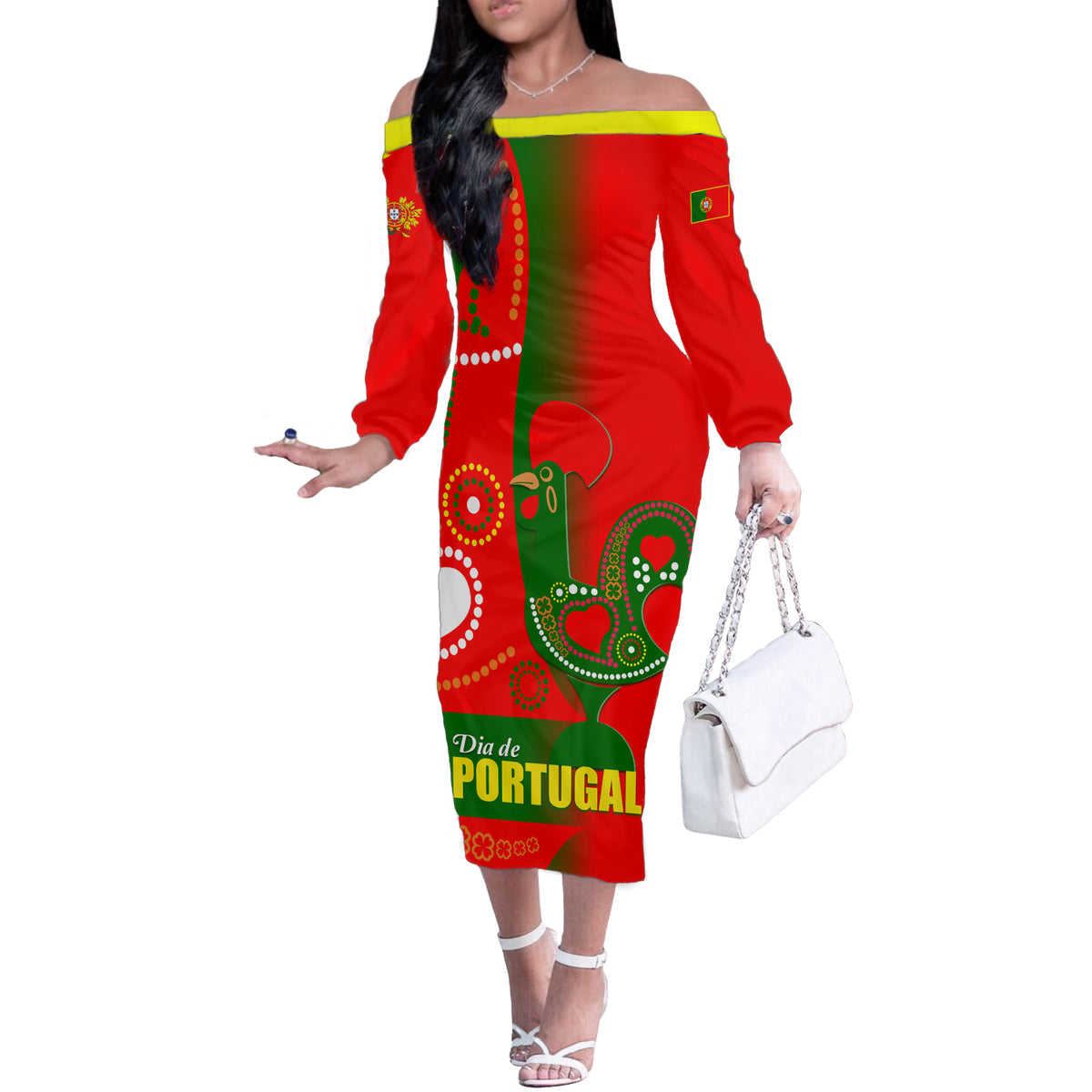 Portugal Day 2024 Off The Shoulder Long Sleeve Dress de Camoes e das Comunidades Portuguesas - Wonder Print Shop