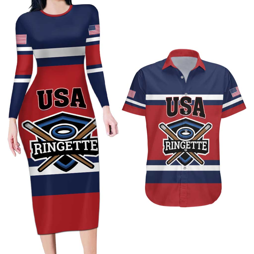 Custom USA 2025 Ringette Couples Matching Long Sleeve Bodycon Dress and Hawaiian Shirt Go Champion Team Ringette USA