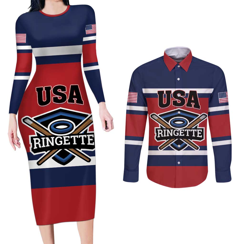 Custom USA 2025 Ringette Couples Matching Long Sleeve Bodycon Dress and Long Sleeve Button Shirt Go Champion Team Ringette USA