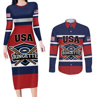 Custom USA 2025 Ringette Couples Matching Long Sleeve Bodycon Dress and Long Sleeve Button Shirt Go Champion Team Ringette USA