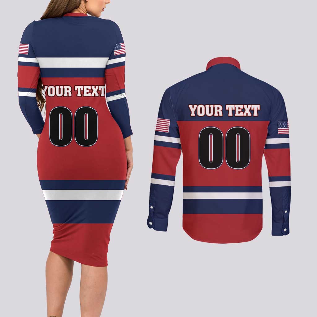 Custom USA 2025 Ringette Couples Matching Long Sleeve Bodycon Dress and Long Sleeve Button Shirt Go Champion Team Ringette USA