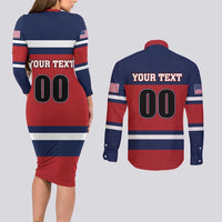 Custom USA 2025 Ringette Couples Matching Long Sleeve Bodycon Dress and Long Sleeve Button Shirt Go Champion Team Ringette USA