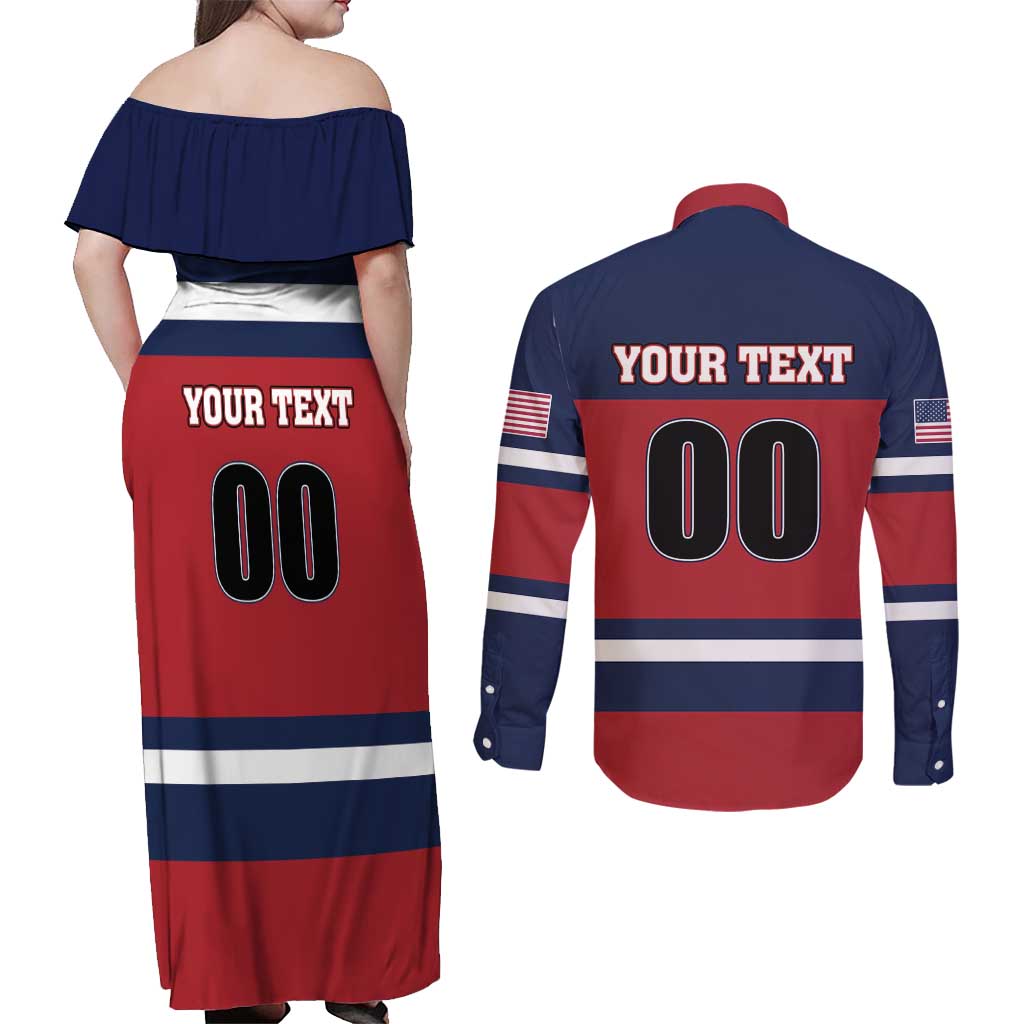 Custom USA 2025 Ringette Couples Matching Off Shoulder Maxi Dress and Long Sleeve Button Shirt Go Champion Team Ringette USA