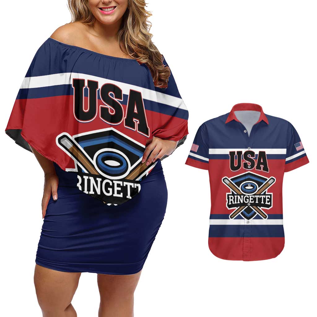 Custom USA 2025 Ringette Couples Matching Off Shoulder Short Dress and Hawaiian Shirt Go Champion Team Ringette USA