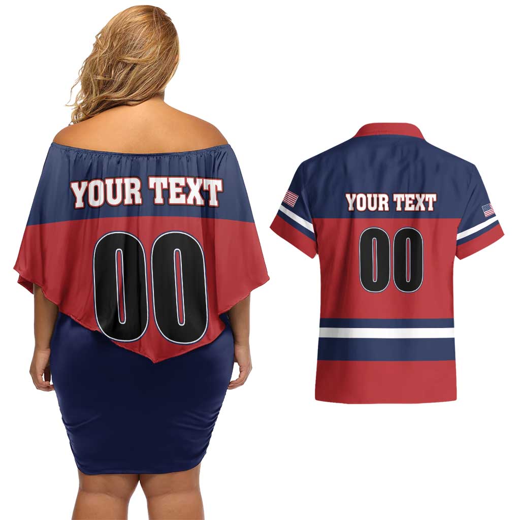 Custom USA 2025 Ringette Couples Matching Off Shoulder Short Dress and Hawaiian Shirt Go Champion Team Ringette USA