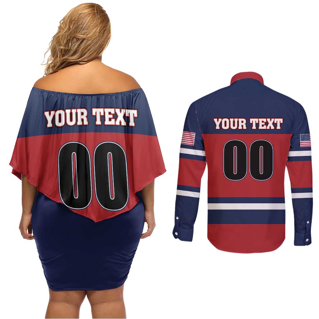Custom USA 2025 Ringette Couples Matching Off Shoulder Short Dress and Long Sleeve Button Shirt Go Champion Team Ringette USA
