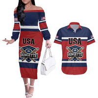 Custom USA 2025 Ringette Couples Matching Off The Shoulder Long Sleeve Dress and Hawaiian Shirt Go Champion Team Ringette USA