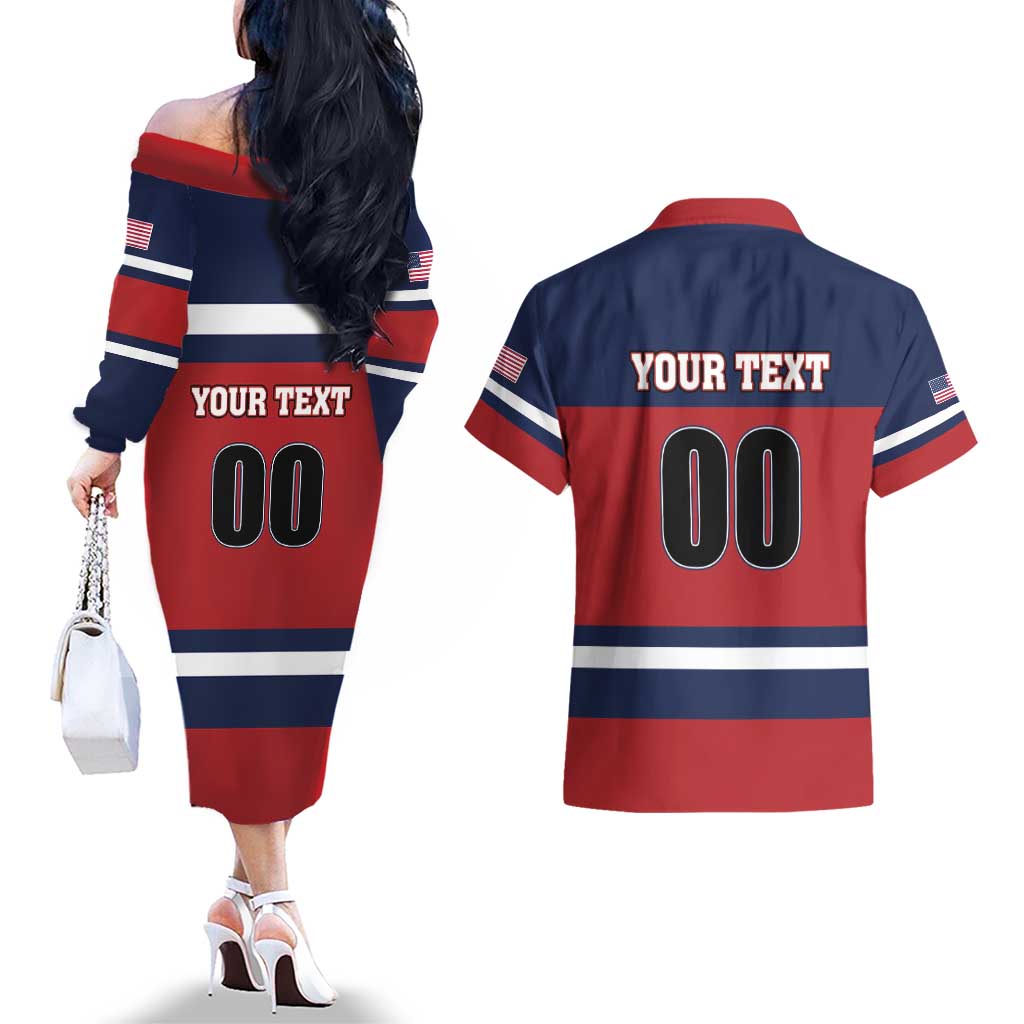 Custom USA 2025 Ringette Couples Matching Off The Shoulder Long Sleeve Dress and Hawaiian Shirt Go Champion Team Ringette USA