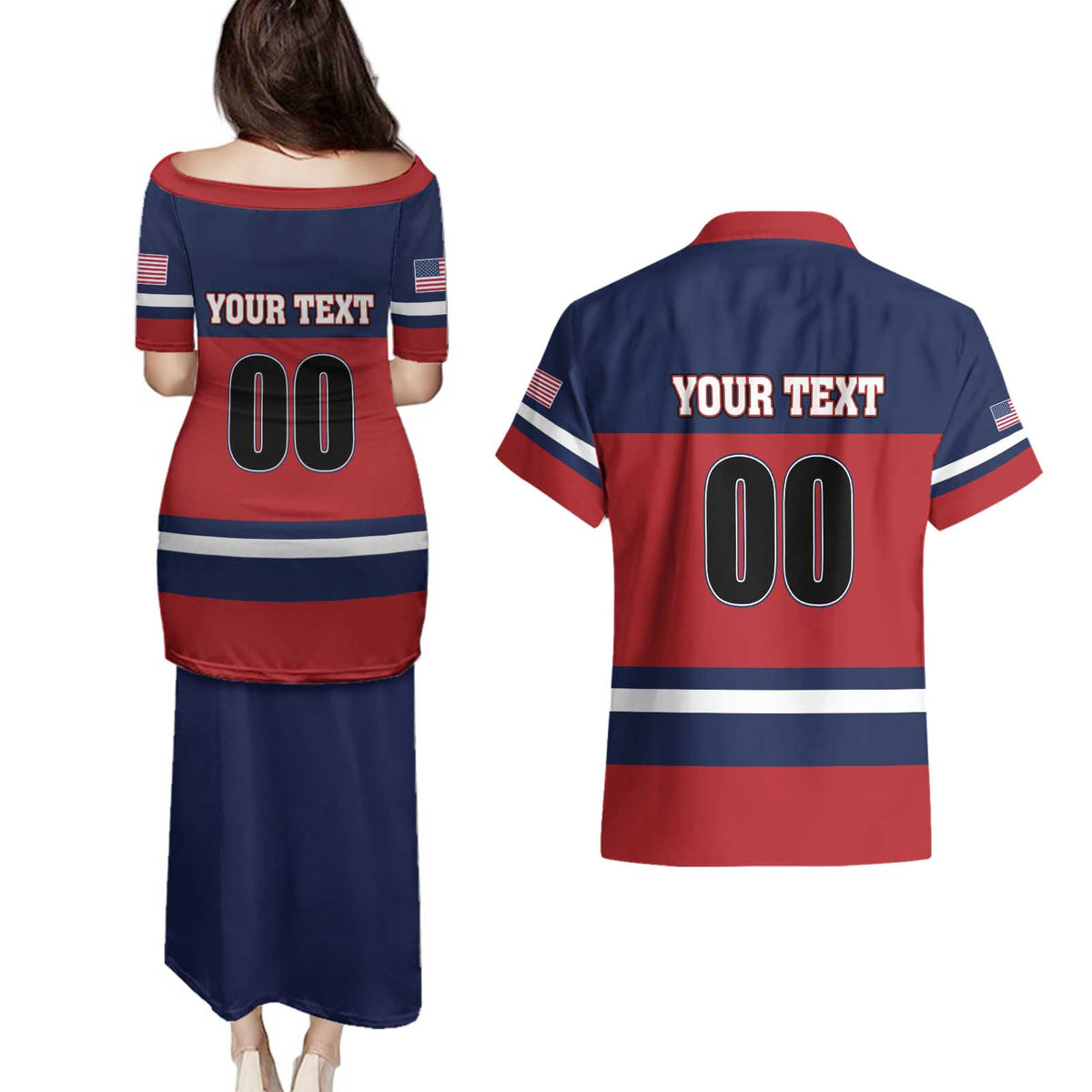 Custom USA 2025 Ringette Couples Matching Puletasi and Hawaiian Shirt Go Champion Team Ringette USA