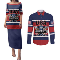 Custom USA 2025 Ringette Couples Matching Puletasi and Long Sleeve Button Shirt Go Champion Team Ringette USA