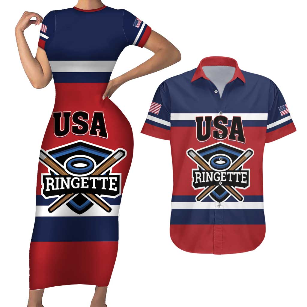 Custom USA 2025 Ringette Couples Matching Short Sleeve Bodycon Dress and Hawaiian Shirt Go Champion Team Ringette USA