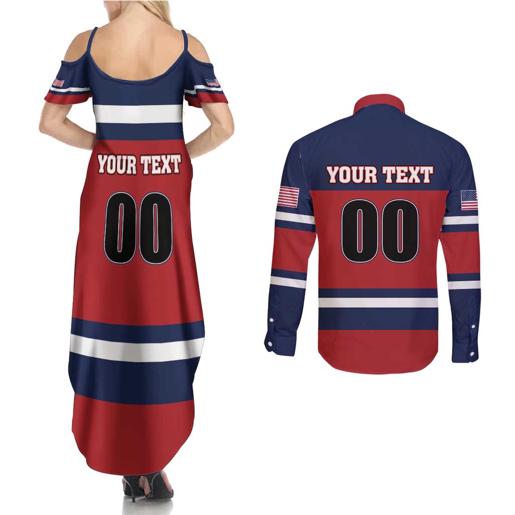 Custom USA 2025 Ringette Couples Matching Summer Maxi Dress and Long Sleeve Button Shirt Go Champion Team Ringette USA