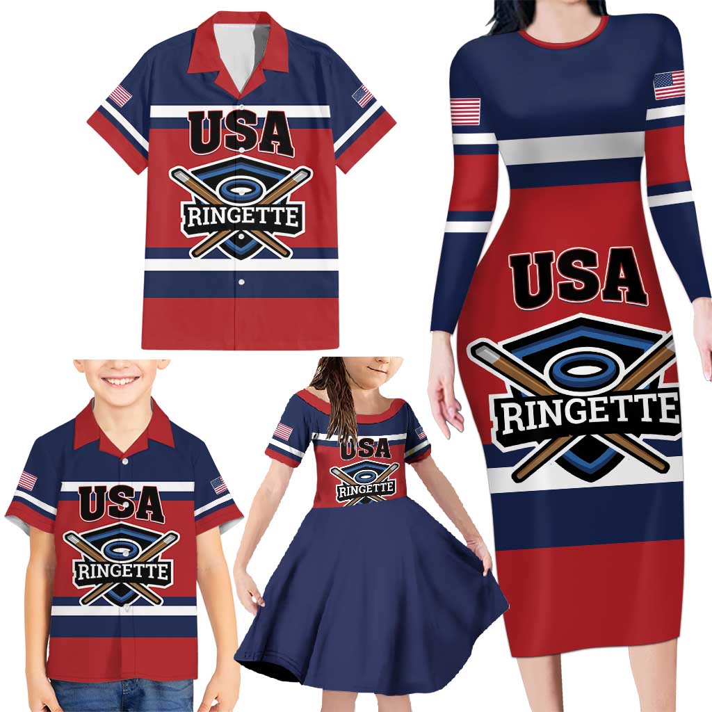 Custom USA 2025 Ringette Family Matching Long Sleeve Bodycon Dress and Hawaiian Shirt Go Champion Team Ringette USA