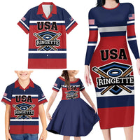 Custom USA 2025 Ringette Family Matching Long Sleeve Bodycon Dress and Hawaiian Shirt Go Champion Team Ringette USA