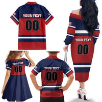 Custom USA 2025 Ringette Family Matching Off The Shoulder Long Sleeve Dress and Hawaiian Shirt Go Champion Team Ringette USA