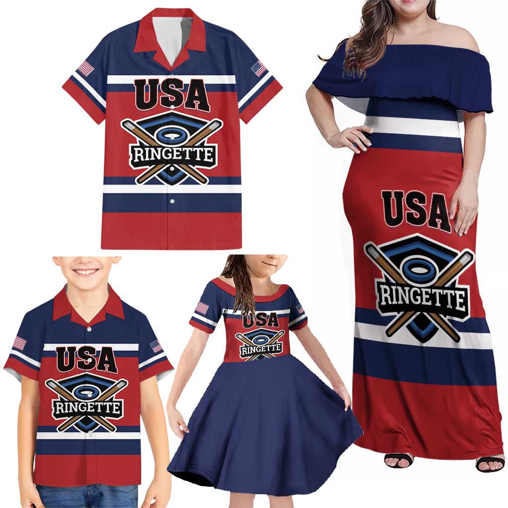 Custom USA 2025 Ringette Family Matching Off Shoulder Maxi Dress and Hawaiian Shirt Go Champion Team Ringette USA