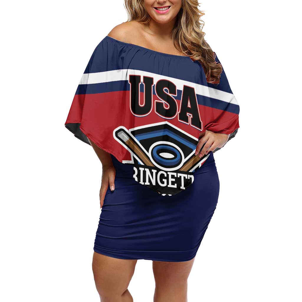 Custom USA 2025 Ringette Family Matching Off Shoulder Short Dress and Hawaiian Shirt Go Champion Team Ringette USA
