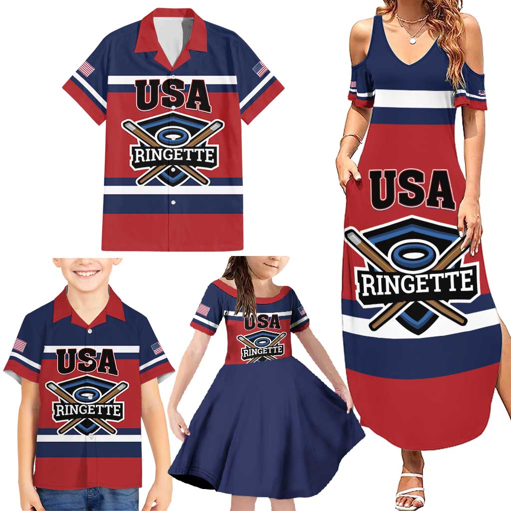 Custom USA 2025 Ringette Family Matching Summer Maxi Dress and Hawaiian Shirt Go Champion Team Ringette USA