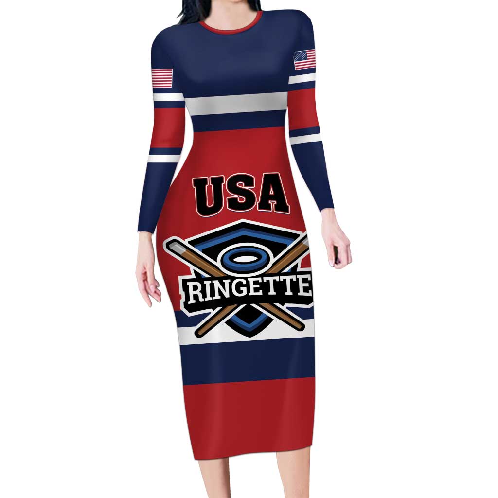 Custom USA 2025 Ringette Long Sleeve Bodycon Dress Go Champion Team Ringette USA