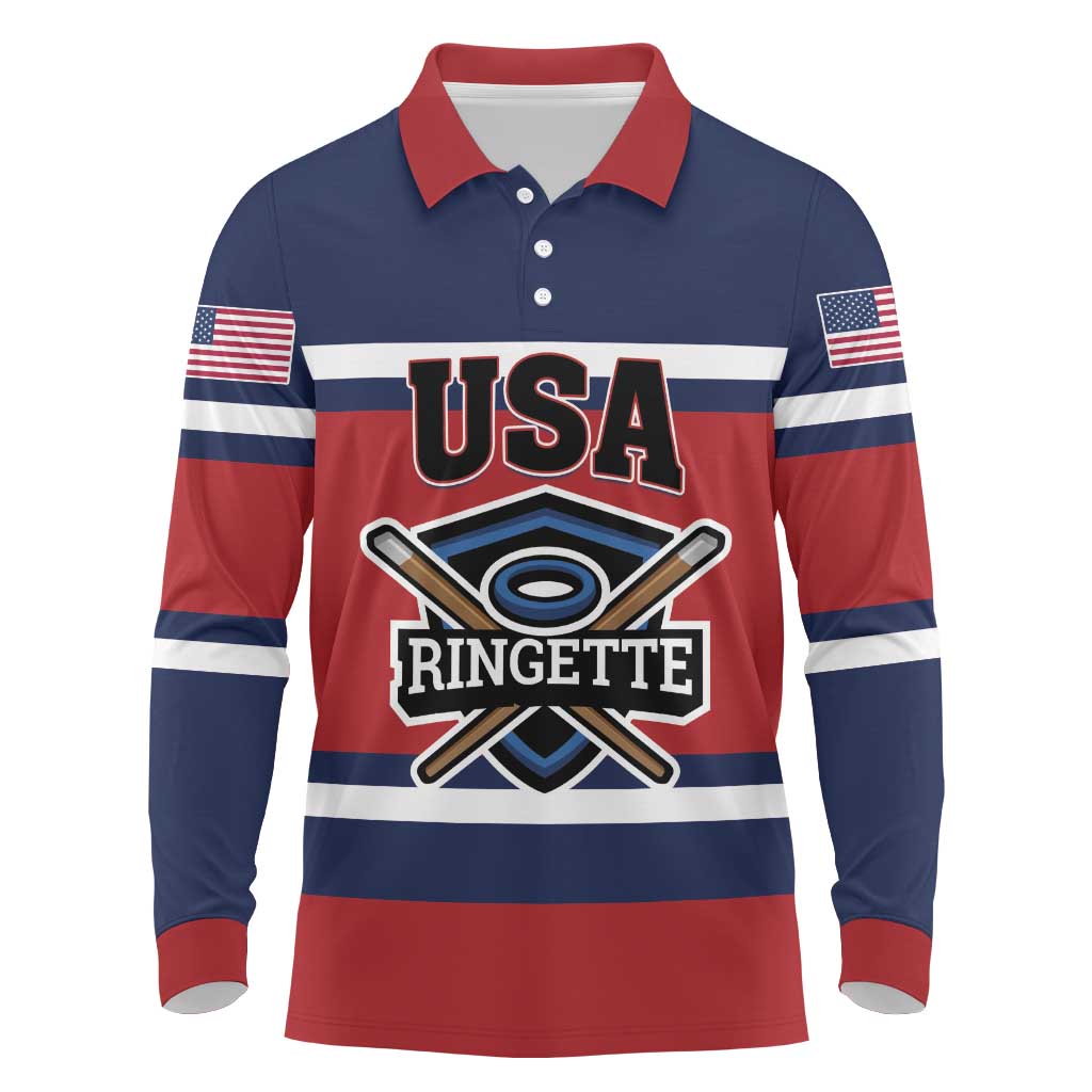 Custom USA 2025 Ringette Long Sleeve Polo Shirt Go Champion Team Ringette USA