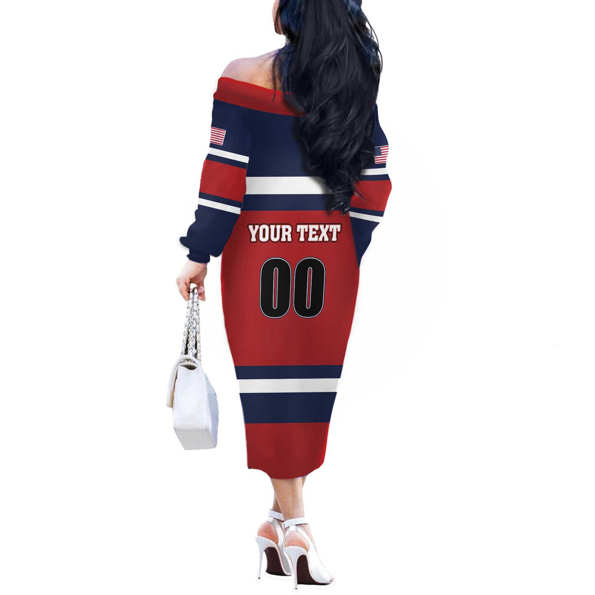 Custom USA 2025 Ringette Off The Shoulder Long Sleeve Dress Go Champion Team Ringette USA