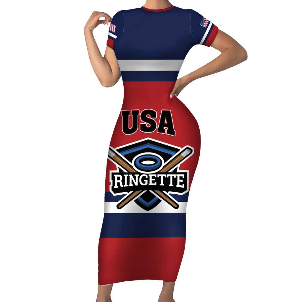 Custom USA 2025 Ringette Short Sleeve Bodycon Dress Go Champion Team Ringette USA