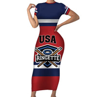 Custom USA 2025 Ringette Short Sleeve Bodycon Dress Go Champion Team Ringette USA