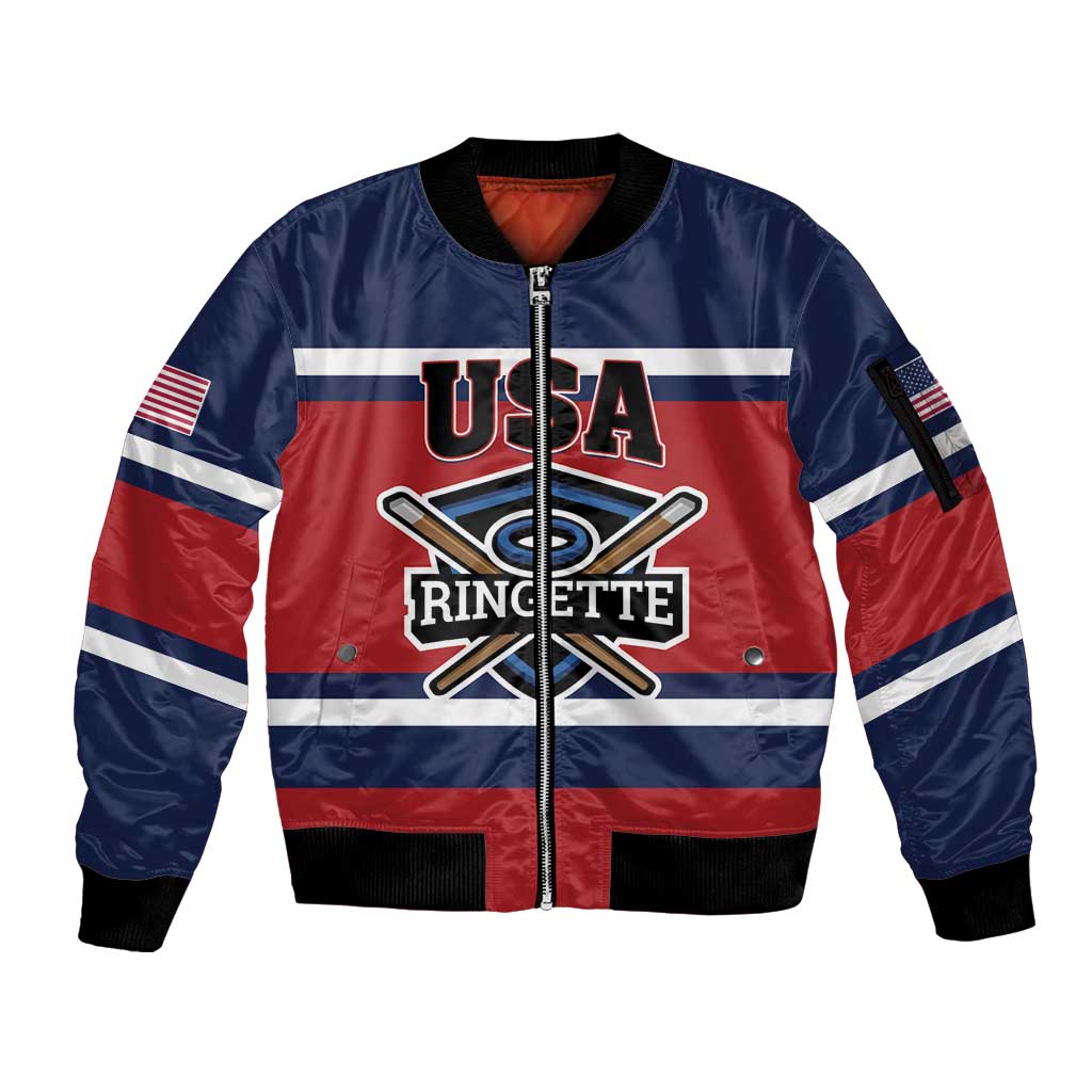 Custom USA 2025 Ringette Sleeve Zip Bomber Jacket Go Champion Team Ringette USA