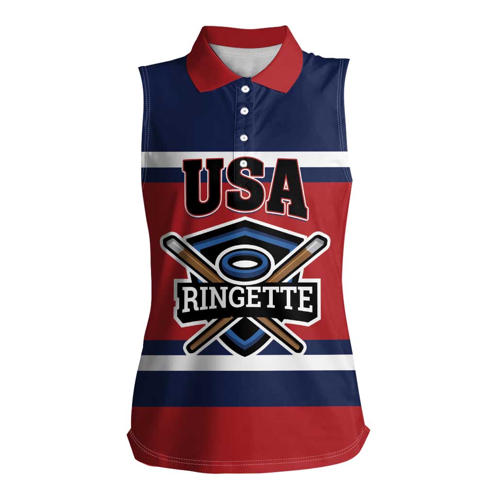 Custom USA 2025 Ringette Women Sleeveless Polo Shirt Go Champion Team Ringette USA