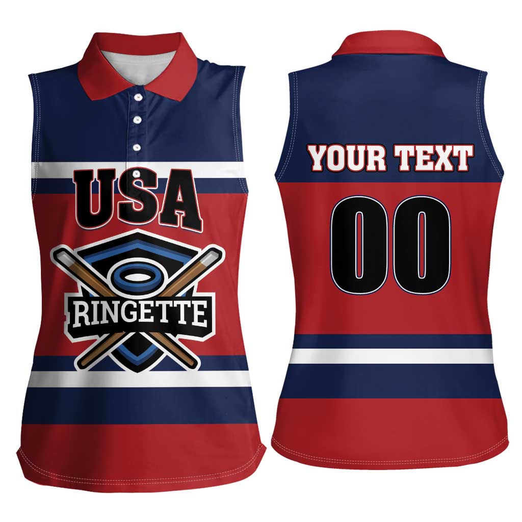 Custom USA 2025 Ringette Women Sleeveless Polo Shirt Go Champion Team Ringette USA