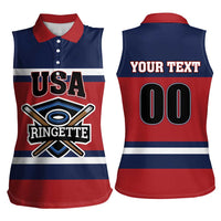 Custom USA 2025 Ringette Women Sleeveless Polo Shirt Go Champion Team Ringette USA