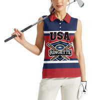 Custom USA 2025 Ringette Women Sleeveless Polo Shirt Go Champion Team Ringette USA