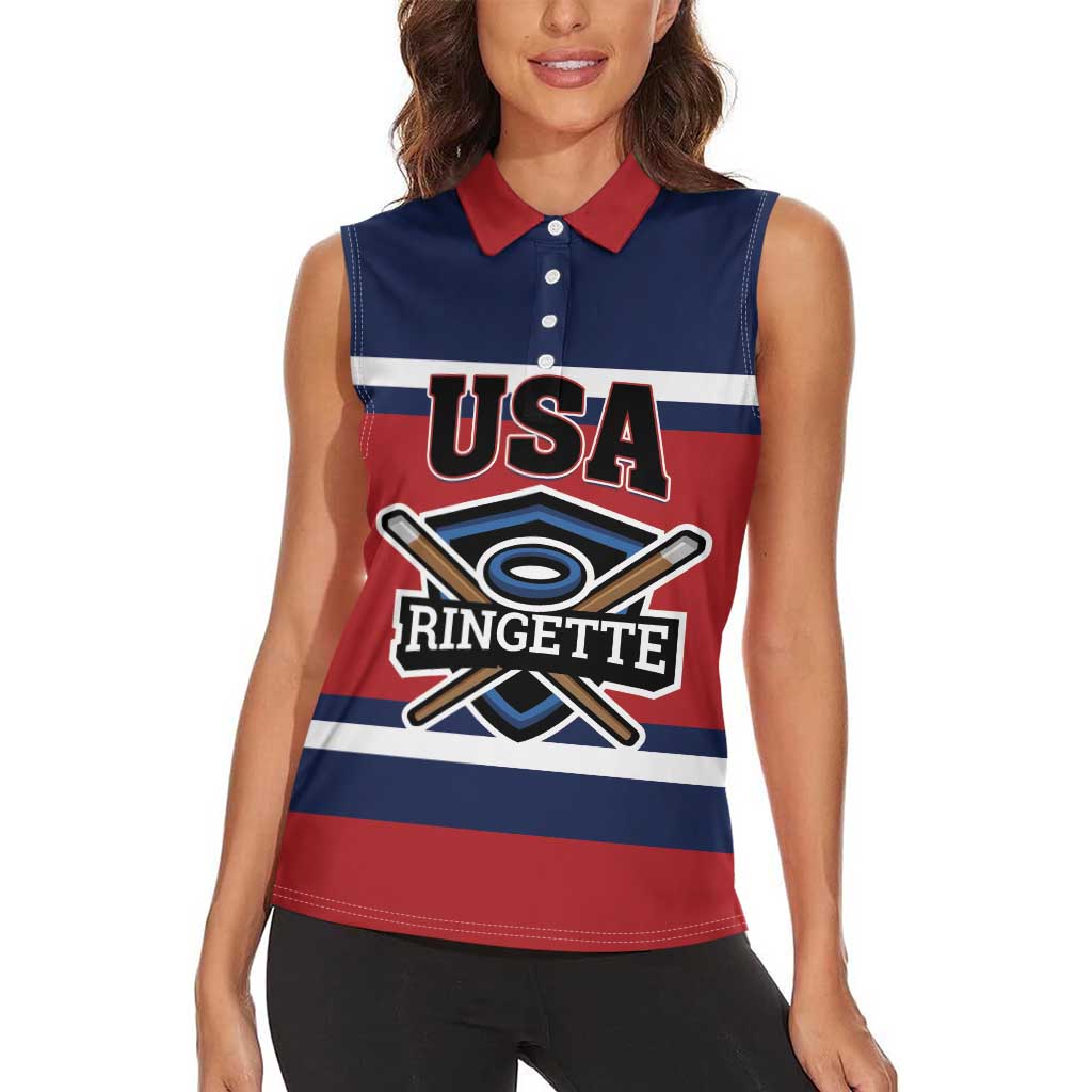 Custom USA 2025 Ringette Women Sleeveless Polo Shirt Go Champion Team Ringette USA
