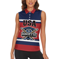 Custom USA 2025 Ringette Women Sleeveless Polo Shirt Go Champion Team Ringette USA