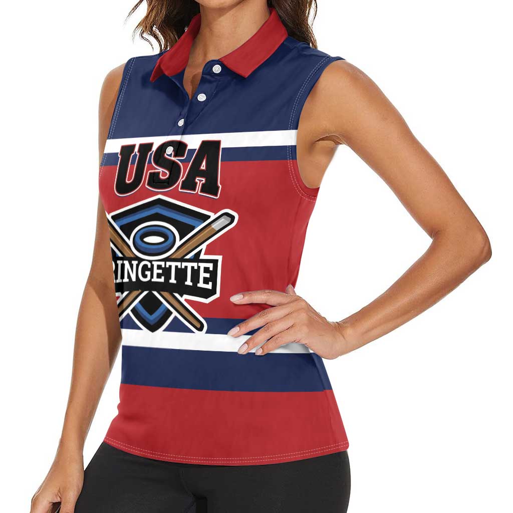 Custom USA 2025 Ringette Women Sleeveless Polo Shirt Go Champion Team Ringette USA