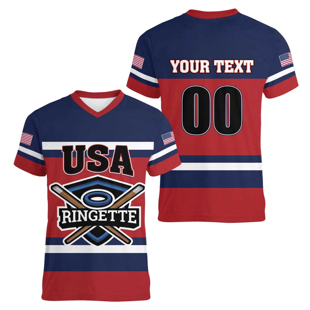 Custom USA 2025 Ringette Women V-Neck T-Shirt Go Champion Team Ringette USA