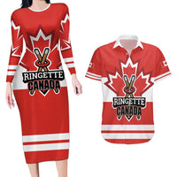 Custom Canada Ringuette Couples Matching Long Sleeve Bodycon Dress and Hawaiian Shirt Team Canada Dominates The Game