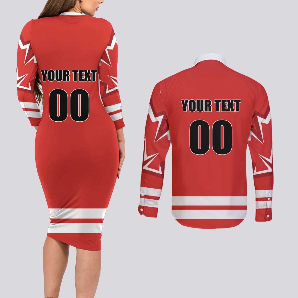 Custom Canada Ringuette Couples Matching Long Sleeve Bodycon Dress and Long Sleeve Button Shirt Team Canada Dominates The Game