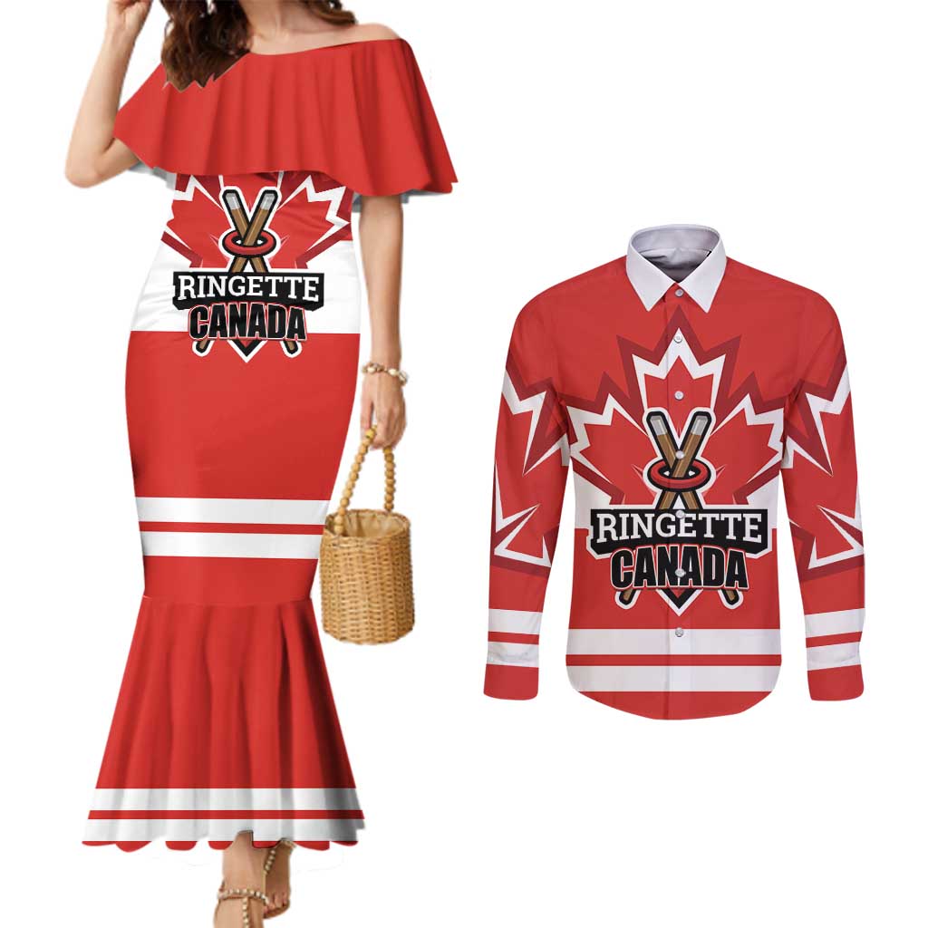 Custom Canada Ringuette Couples Matching Mermaid Dress and Long Sleeve Button Shirt Team Canada Dominates The Game