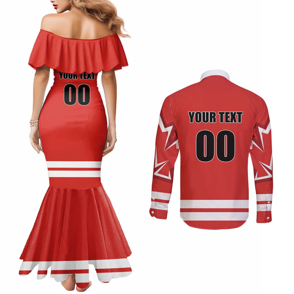 Custom Canada Ringuette Couples Matching Mermaid Dress and Long Sleeve Button Shirt Team Canada Dominates The Game