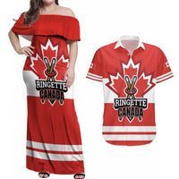 Custom Canada Ringuette Couples Matching Off Shoulder Maxi Dress and Hawaiian Shirt Team Canada Dominates The Game