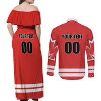 Custom Canada Ringuette Couples Matching Off Shoulder Maxi Dress and Long Sleeve Button Shirt Team Canada Dominates The Game